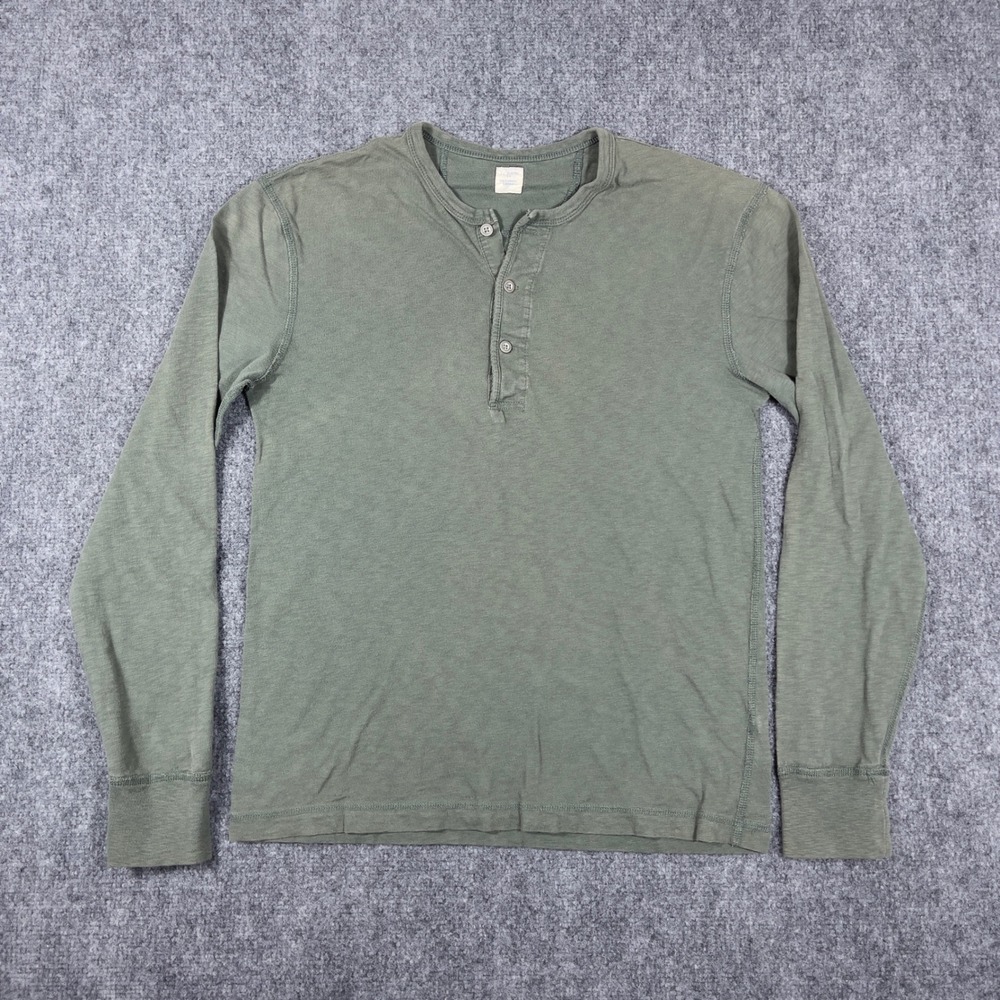J.Crew Henley Shirt Mens Small Olive Green Long Sleeve Slub Cotton 3-Button